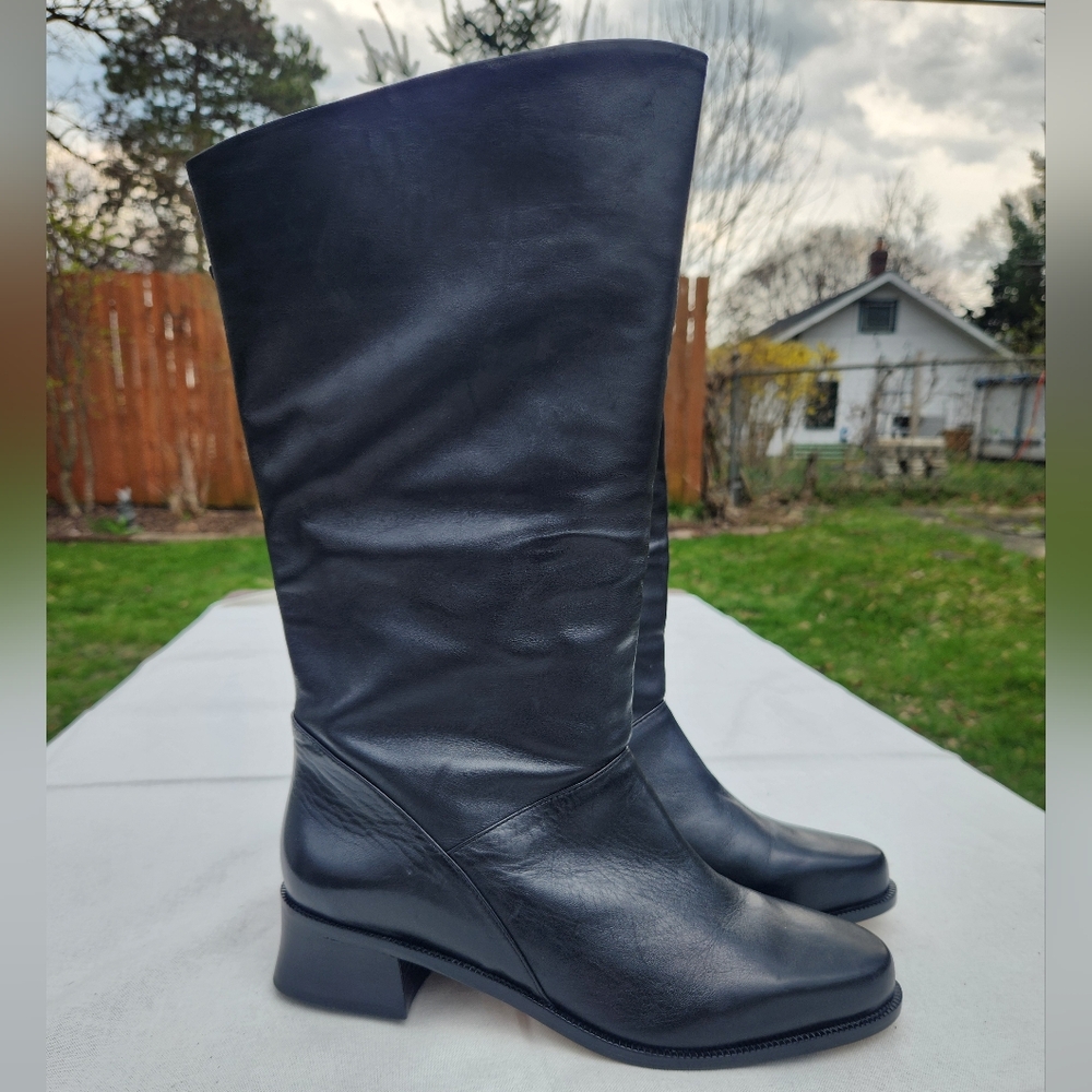 Markon Classic Black Leather Mid-Calf Women's Boots Size 10 Wide NEW 'Shelly'